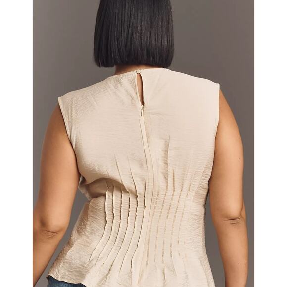 Anthropologie The Della Pleated-Waist Shell Top | Ivory | Size Large NWT - Picture 9 of 10